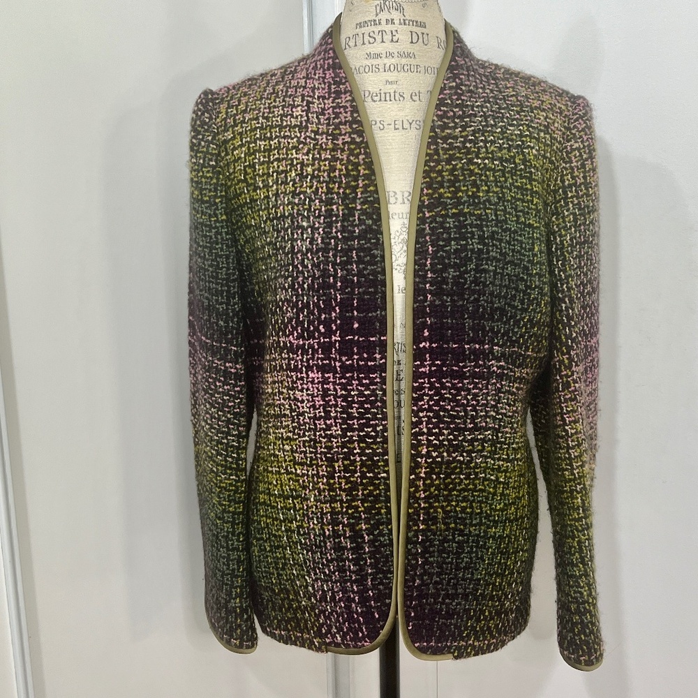 Linda Allard Ellen Tracy Wool Tweed Ombre Blazer open front Size 12